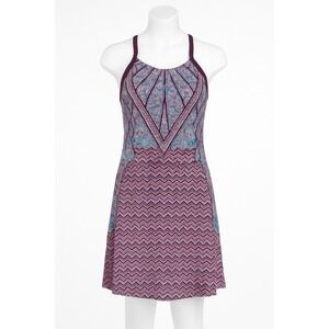 prAna Quinn Dress — Women's Size S Purple Geo Print Racerback Quick-Dry Stretch